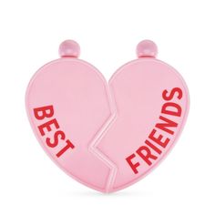 two pink heart shaped magnets with the words best friends written on each one side