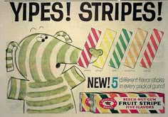 an advertisement for fruit strips with a cartoon bear