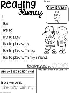 reading flueny worksheet for kids to learn how to read and write