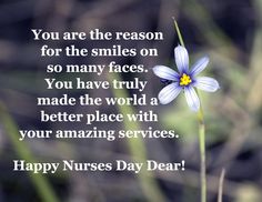 a blue flower with the words happy nurses day dear on it's back ground