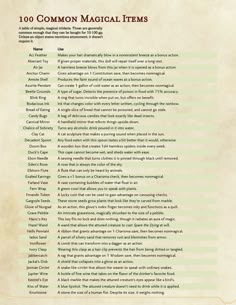 a page from the book 100 more common magic items