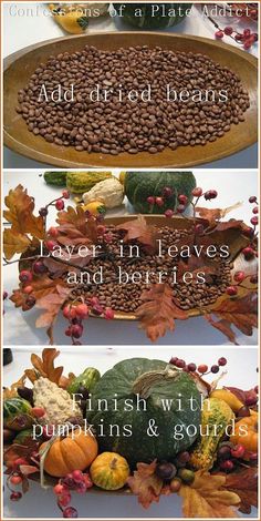 three different types of pumpkins and gourds are shown in the same image