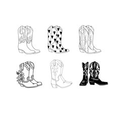 four different types of cowboy boots on a white background