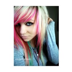 scene girls | Tumblr found on Polyvore Hair Color Streaks, Hair Streaks, Ombré Hair, Bright Hair, Long Hair With Bangs, Scene Hair