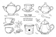 tea time collection with cups and saucers