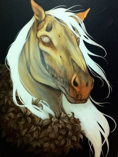 a painting of a horse with white manes