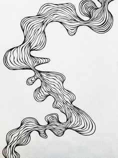 an ink drawing of wavy hair on white paper