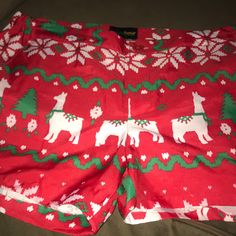 Christmas Shorts Deep Pocket Faux Welt Back Pockets Size Xl. Waist 38” Inches Casual Christmas Holiday Bottoms, Casual Red Holiday Bottoms, Casual Red Bottoms For Holidays, Red Festive Bottoms For Winter, Red Festive Winter Bottoms, Festive Red Winter Bottoms, Casual Red Bottoms For Christmas, Red Bottoms For Christmas Holiday, Christmas Lama