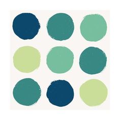 some blue and green circles on a white background