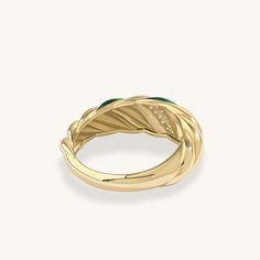 Indulge in the epitome of modernizm with our Green Enamel Pave Croissant Ring, featuring a decadent croissant-inspired design embellished with vibrant green enamel. This contemporary and chic ring effortlessly combines sophistication with a hint of playfulness. Whether worn solo for a bold, eye-catching effect or paired with other favorites, the Green Enamel Pave Croissant Ring is a symbol of exquisite taste and a chic addition to any jewelry collection. - Made in 14k solid gold - Decorated with Elegant Green Enamel Ring With Polished Finish, Elegant Green Enamel Ring, Formal Green Enamel Ring With Polished Finish, Elegant Green Dome Ring With Polished Finish, Green Enamel Ring For Formal Occasions, Elegant Enamel Diamond Ring, Elegant Open Enamel Ring, Luxury Green Diamond Open Ring, Elegant Green Enamel Ring For Anniversary