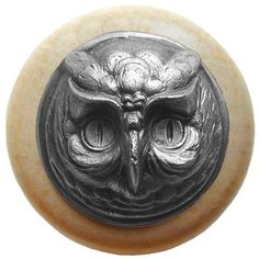 an owl head is shown in this metal button