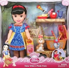 disney princess snow white's picnic party doll with toy bear and other toys in the box