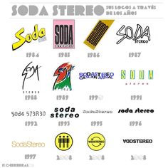 various logos and stickers are shown in this graphic art printable poster from the 80s's