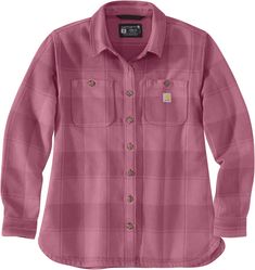 Made from a robust 11.4-ounce cotton blend with a touch of elastane, this shirt jac offers flexibility with Rugged Flex� stretch technology, allowing you to move with ease. It features a shank front closure, an open collar, and button cuffs for a classic look. The two chest pockets provide convenient storage, while the Carhartt label adds a signature touch. Lightweight yet tough, it's the go-to piece for those in-between weather days. Hardworking Women, Carhartt Sweatshirts, Womens Athletic Outfits, Carhartt Shirts, Carhartt Womens, Safety Clothing, Carhartt Women, Twill Shirt, Dress Shirts For Women