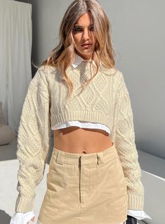 Sonny Cropped Sweater Cream Women Loose Shirt, Under Shirt, Cream Colored Sweater, Clothes For Pregnant Women, Jimin Funny, Y2k Sweater, Vintage Crop Tops, Cropped Cardigan Sweater, Sweater Cream