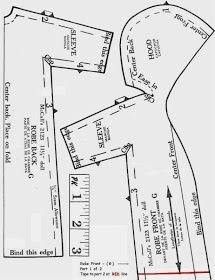 an image of the sewing pattern for a dollhouse dress with measurements and instructions to make it