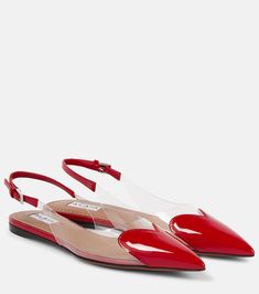 Le Cœur patent leather and PU slingback flats in red - Alaia | Mytheresa Alaia Sandals, Sandals Flat, Slingback Flats, Polyvinyl Chloride, Ballet Flat Shoes, Manolo Blahnik, Red Heart, Ballet Flats