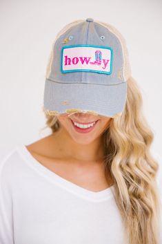 Howdy Boot Hat Trendy Winter Trucker Hat, Casual Flat Brim Baseball Cap For Rodeo, Casual Distressed Flat Brim Hats, Trendy Pink Brimmed Hat, Trendy Distressed Hat For Outdoor, Casual Short Brim Baseball Cap For Rodeo, Trendy Fitted Trucker Hat With Curved Brim, Casual Curved Brim Baseball Cap For Rodeo, Trendy Fitted Snapback Hats