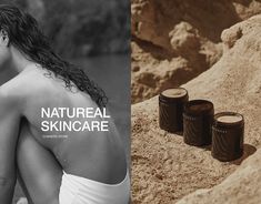 two images one is black and white, the other has natural skin care products on it