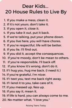 the poem dear kids 20 house rules to live by