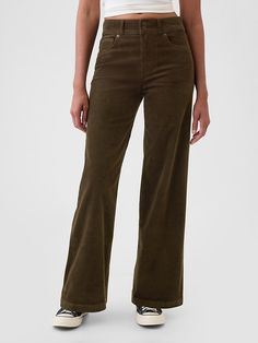 High Rise Corduroy Stride Wide-Leg Pants How To Style Brown Corduroy Pants, Brown Corduroy Pants Outfit, Corduroy Pants Outfit, Brown Corduroy Pants, Brown Corduroy, High Rise Pants, Pocket Pants, Non Stop, Stretch Pants