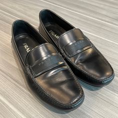 Excellent Condition. My Husband Wore These Once Or Twice Maybe. They’re Simply Not His Style, So They Didn’t Get Much Use! These Will Ship As Is. We No Longer Have The Box Or Dust Bags. Uk 9 / Us 10 Luxury Slip-on Leather Loafers, Prada Loafers Men, Mens Prada Loafers, Luxury Semi-formal Loafers With Leather Lining, Luxury Gentleman's Slip-on Loafers, Prada Leather, Prada Shoes, Loafer Shoes, Prada