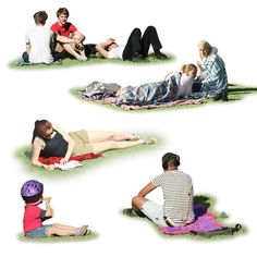 four people are sitting on the grass together