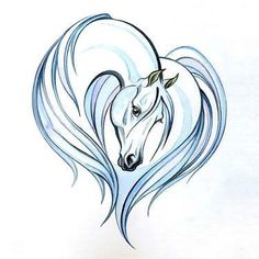 a drawing of a horse's head with long hair in the shape of a heart