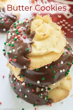 chocolate covered cookies stacked on top of each other