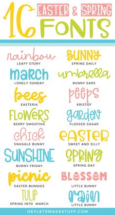 an easter font and numbers poster with the words, 10 different types of eggs in each letter