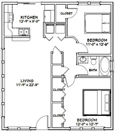 the floor plan for a two bedroom apartment with an attached kitchen and living room area