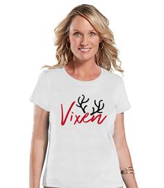 Women's Christmas Shirt - Vixen Shirt - Christmas Present Idea for Her - Family Christmas Pajamas - White T-shirt - Christmas Gift Idea Pink Football Shirt, Womens Holiday Tops, Womens Football Shirts, Football Lover Gifts, Pink Football, Winter Tees, Football Lover