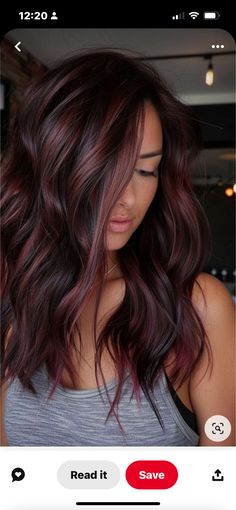 Hair Color Ideas For Light Brunettes For Fall, Red Bayalage Hair With Money Piece, Long A Line Haircut Curly, Deep Red Lowlights In Brown Hair, Red Maroon Hair Burgundy, Red Fall Balayage, Deep Red Money Piece Hair, Dark Brown Hair With Peekaboos Auburn, Fall Hair Looks For Brunettes