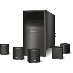 an array of speakers and subwoofers are shown in this image, including one speaker