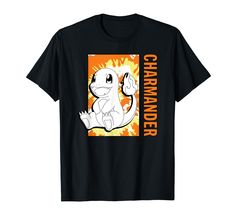 a black t - shirt with an orange and yellow background that says charizander