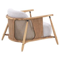 a wooden chair with a white cushion on it