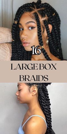 Check out these large box braid ideas for woman. Plenty of variation to choose from Rope Hairstyles For Black Women, Jumbo Box Braids With Shaved Sides, African American Box Braids, Styling Large Box Braids, Medium To Large Box Braids, Braids And Curls For Black Women, Jumbo Braids Black Women, Women Braids Hairstyles Black, Braids For Black Hair 2024