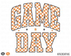 an orange and white checkered game day design