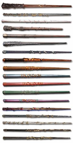 an assortment of harry potter wands