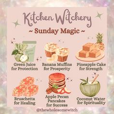 Kitchen Witch Recipes Healing, Witch Foods Kitchen Witchery, Kitchen Witch Recipes Cooking, Witch Recipes Food, Kitchen Witch Aesthetic, Oats Bread, Garlic Greens, Coconut Wine, Pineapple Tomato