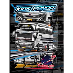 the front and back of a truck with an image of a racing car on it