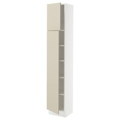 a tall white cabinet with two doors