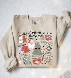 Merry Christmas Doodles Sweatshirt Colors: Sand, Ash Gray 🫧 C A R E I N S T R U C T I O N S:- Turn inside out- Wash only with like-colored garments- Wash cold on gentle cycle- Do not bleach-Tumble dry low- Do not iron on printed area P R I N T I N G :We use an Eco-friendly, Direct-to-Film (DTF) printing is a technique involves printing your design directly onto a film and then transferring it . This creates a very durable print that will last for many years! ** R E FU N D S/ R E T U R N S :Shou Christmas Cricket Sweatshirts, Merry Christmas Sweatshirts, Merry Christmas Doodles, Sweater Graphic Design, Sweater Graphic, Sweatshirt Colors, Cute Christmas Shirts, Christmas Doodles, Faith Clothing