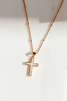 Color: White, Gold 24K Gold Plated Opalescent Pearl Cross Beaded Chain 17" Length 2" Extender Launched: 6/2/24 Christian Jewelry Gold, Cross Necklace Aesthetic, Golden Cross Necklace, Christian Jewelry For Women, Christian Crosses, Xoxo Jewelry, Christian Products, Catholic Necklace, Preppy Jewelry