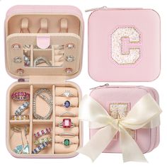 a pink case filled with lots of jewelry