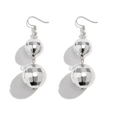 Hey disco divas! Introducing the Vintage Acrylic Disco Ball Drop Earrings, a trendy and eye-catching accessory perfect for any fashion-forward woman. These earrings feature simple yet stylish acrylic disco balls that reflect light beautifully, making them a standout addition to your jewelry collection. Why You'll Love It: Retro Vibes: Inspired by classic disco balls, these earrings add a fun and vintage touch to any outfit. Light Reflective: The 3D light reflective design ensures you shine and s Disco Ball Lamp, Lamp Round, Ball Drop Earrings, Ball Lamp, Ball Lamps, Ball Drop, Mirror Ball, Fashion White, Silver Accessories