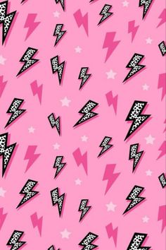 a pink background with black and white lightning bolt designs on the bottom, stars in the middle