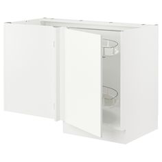 a white cabinet with an open door