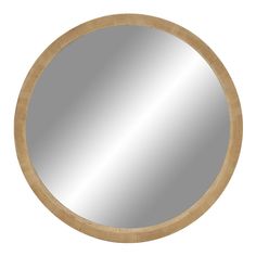 a round mirror with a wooden frame around it