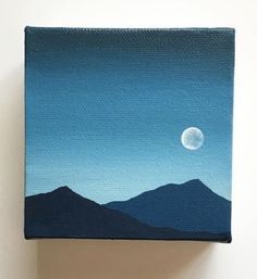 an acrylic painting of the moon over mountains